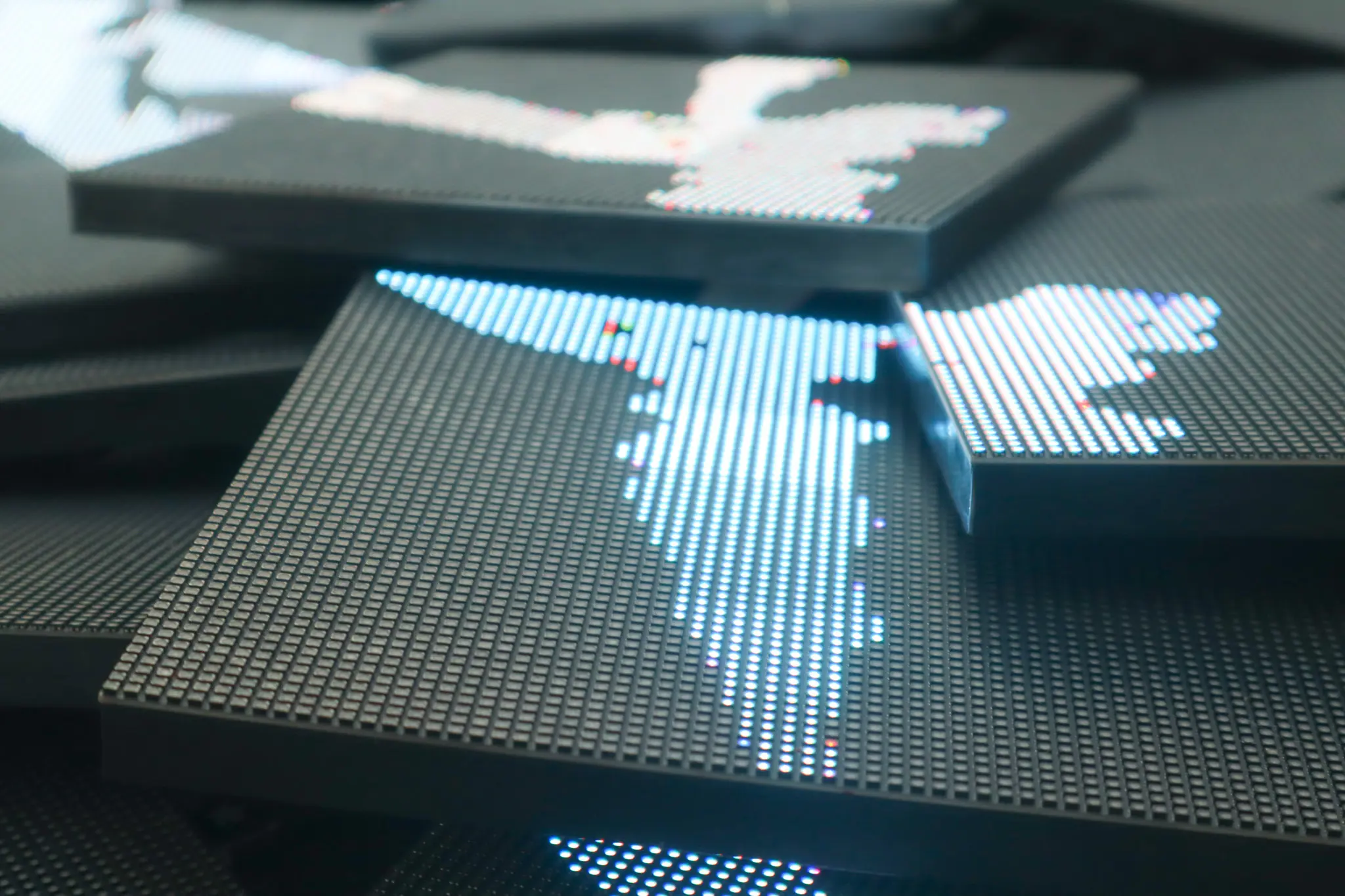 LED panels lit up in a gallery setting