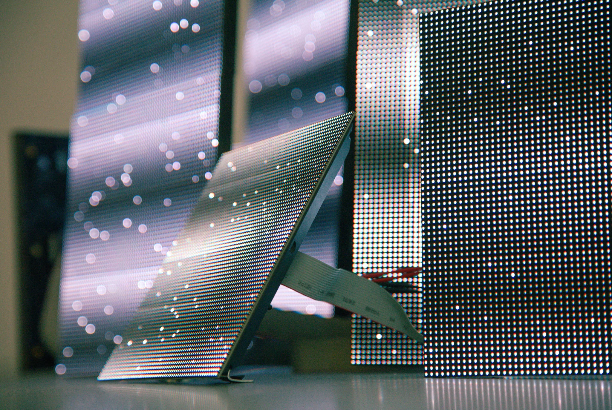 LED panels lit up in a gallery setting