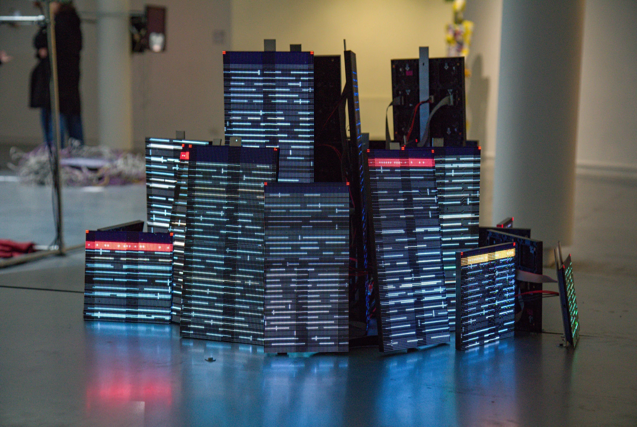 LED panels lit up in a gallery setting
