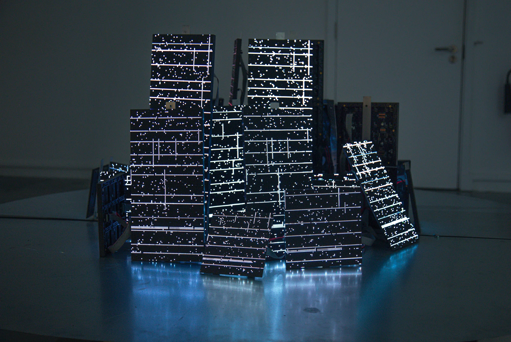 LED panels lit up in a gallery setting