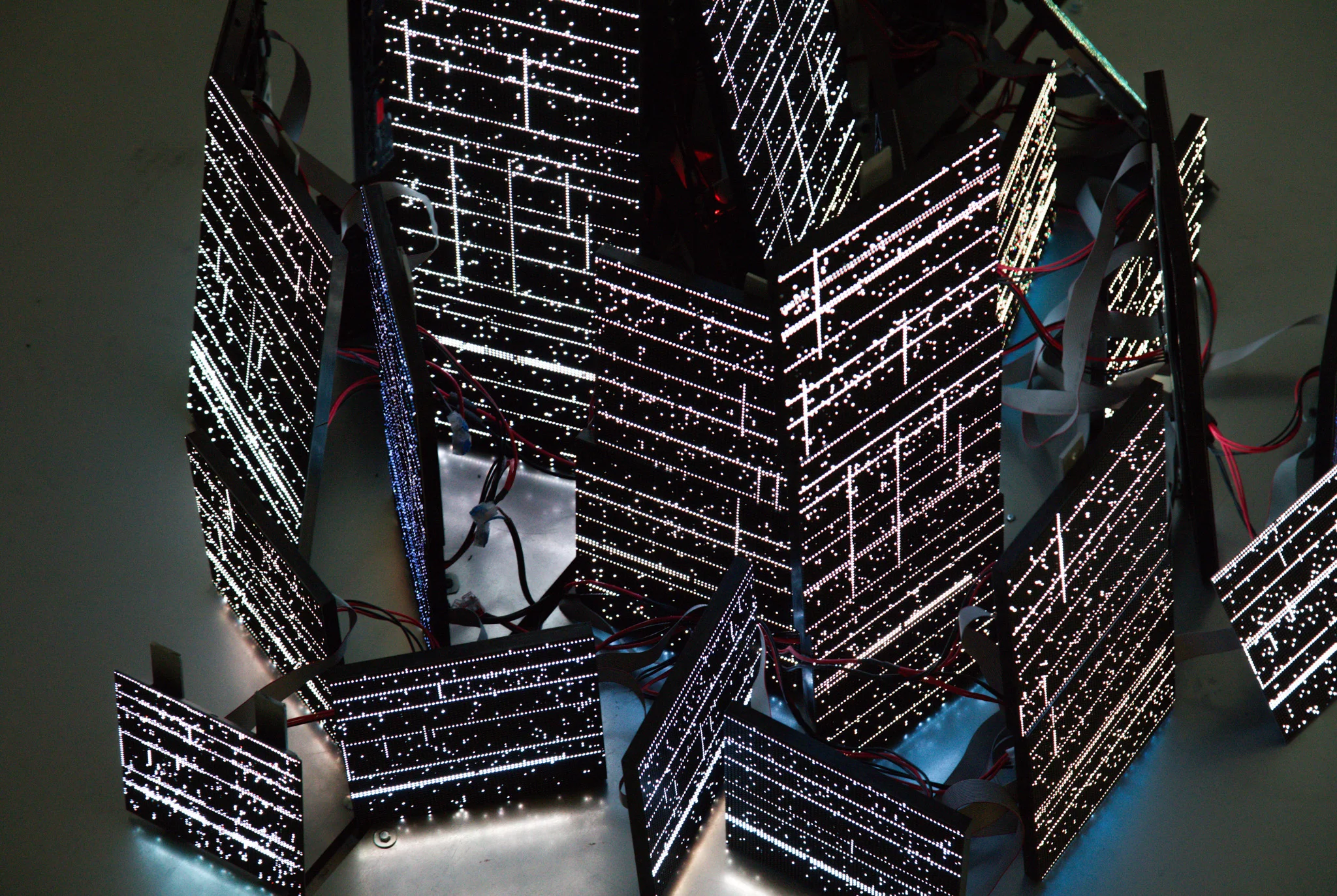 LED panels lit up in a gallery setting